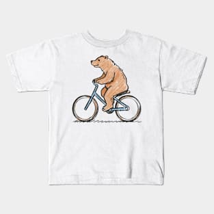 Bear riding a bike crayon color sketch Kids T-Shirt